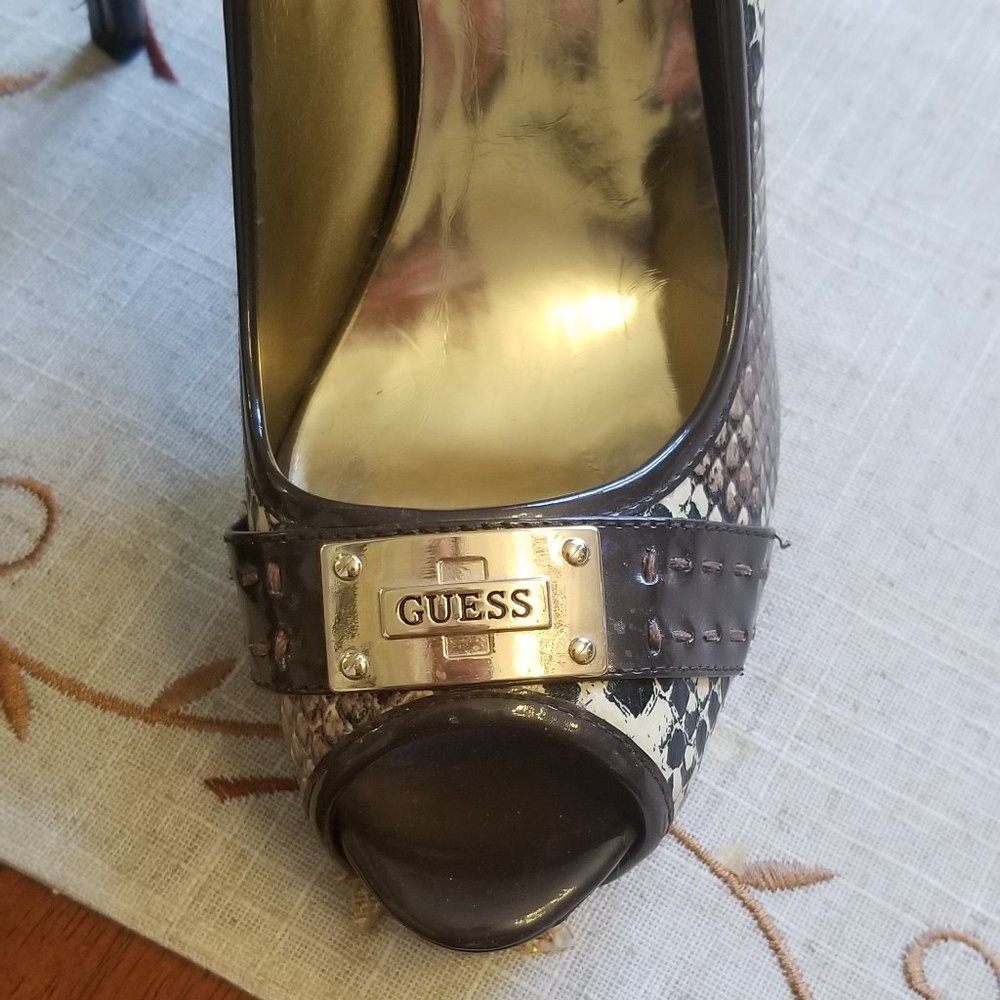 GUESS Peep Toe Snake Skin Heels